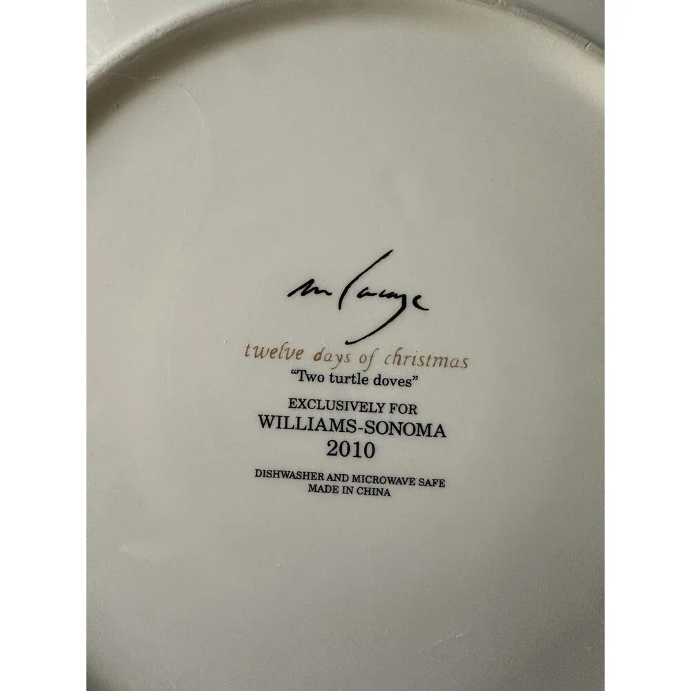 Williams Sonoma 2010 Twelve 12 Days of Christmas Salad Plates Day 2, 8-3/4”
